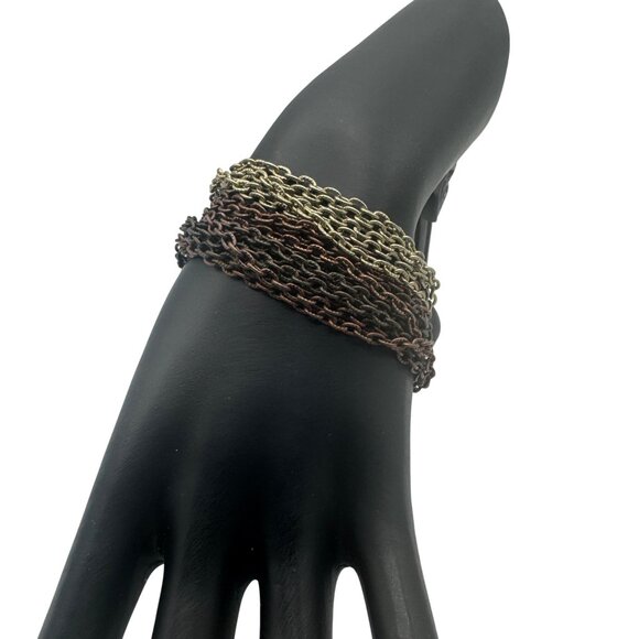 Vintage Multilayer Chain Bracelet Antique Gold Brown Toggle Closure - Picture 2 of 4